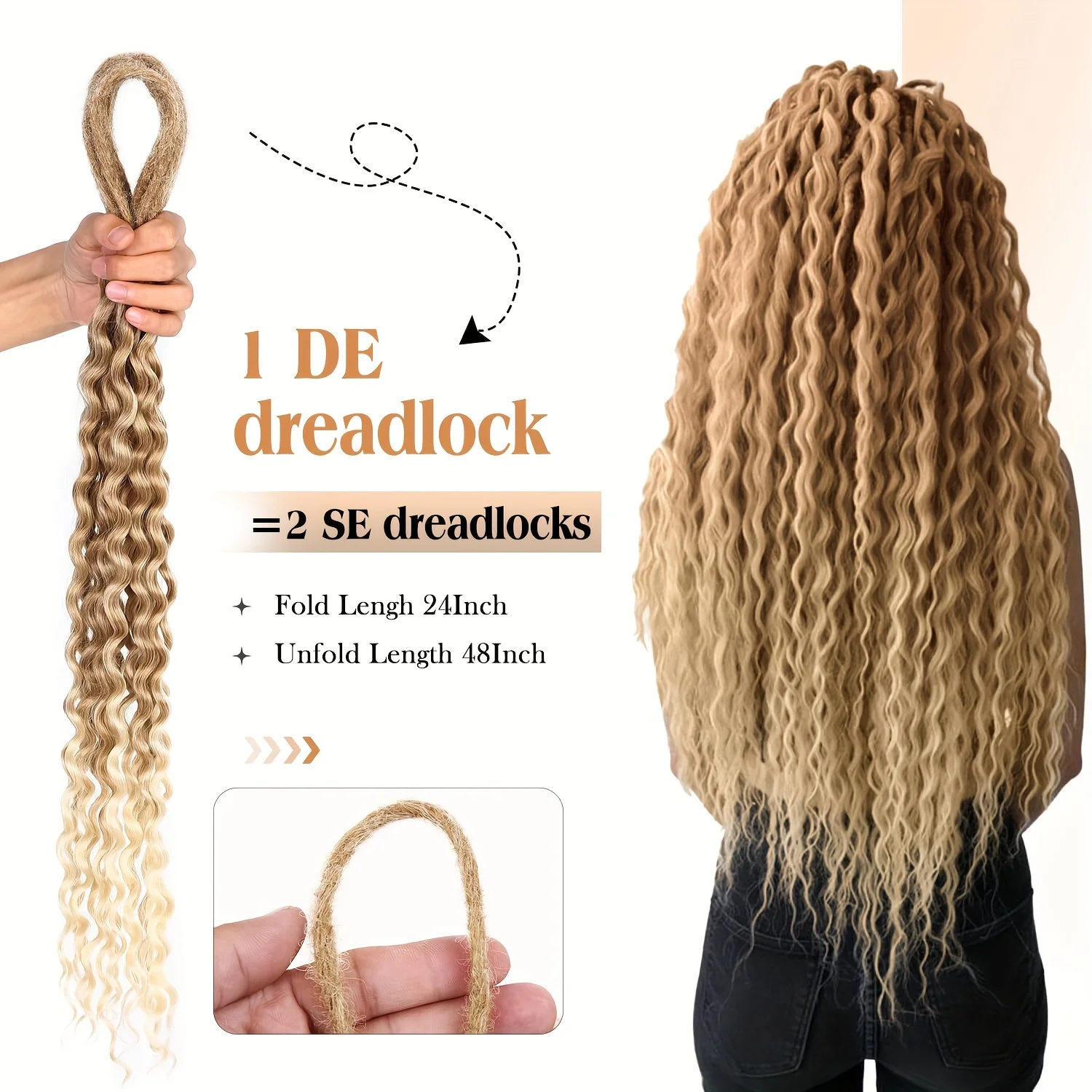 24 Inch Synthetic Double Ended Wavy Dreadlock Extensions 10 Strands 0.6 cm Soft Curly Loose Ends Handmade Reggae Goddess
