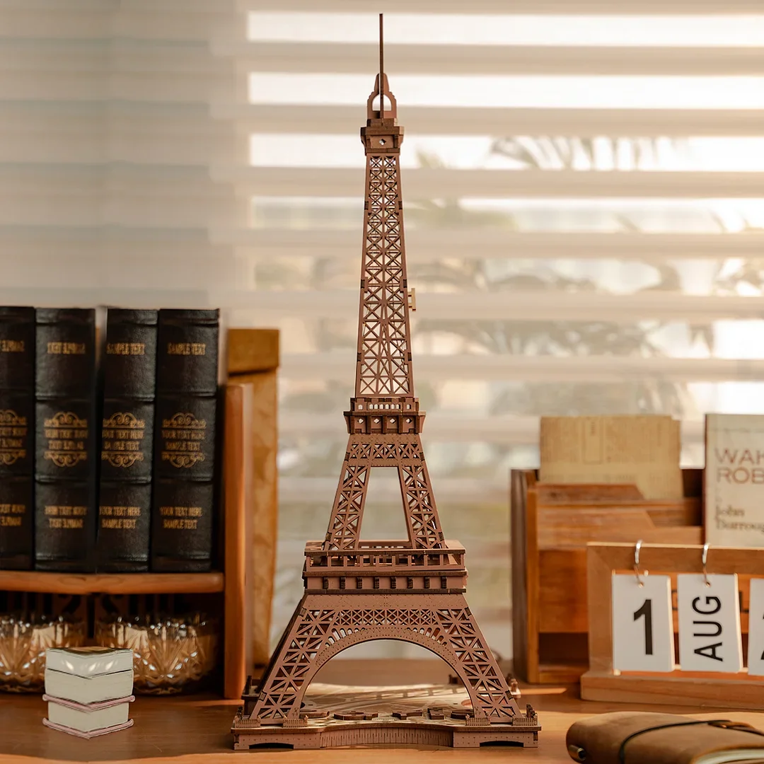 Robotime Rolife Night of the Eiffel Tower rompecabezas 3D de madera para adolescentes y adultos, vistas en miniatura de edificios famosos, juguetes de decoración