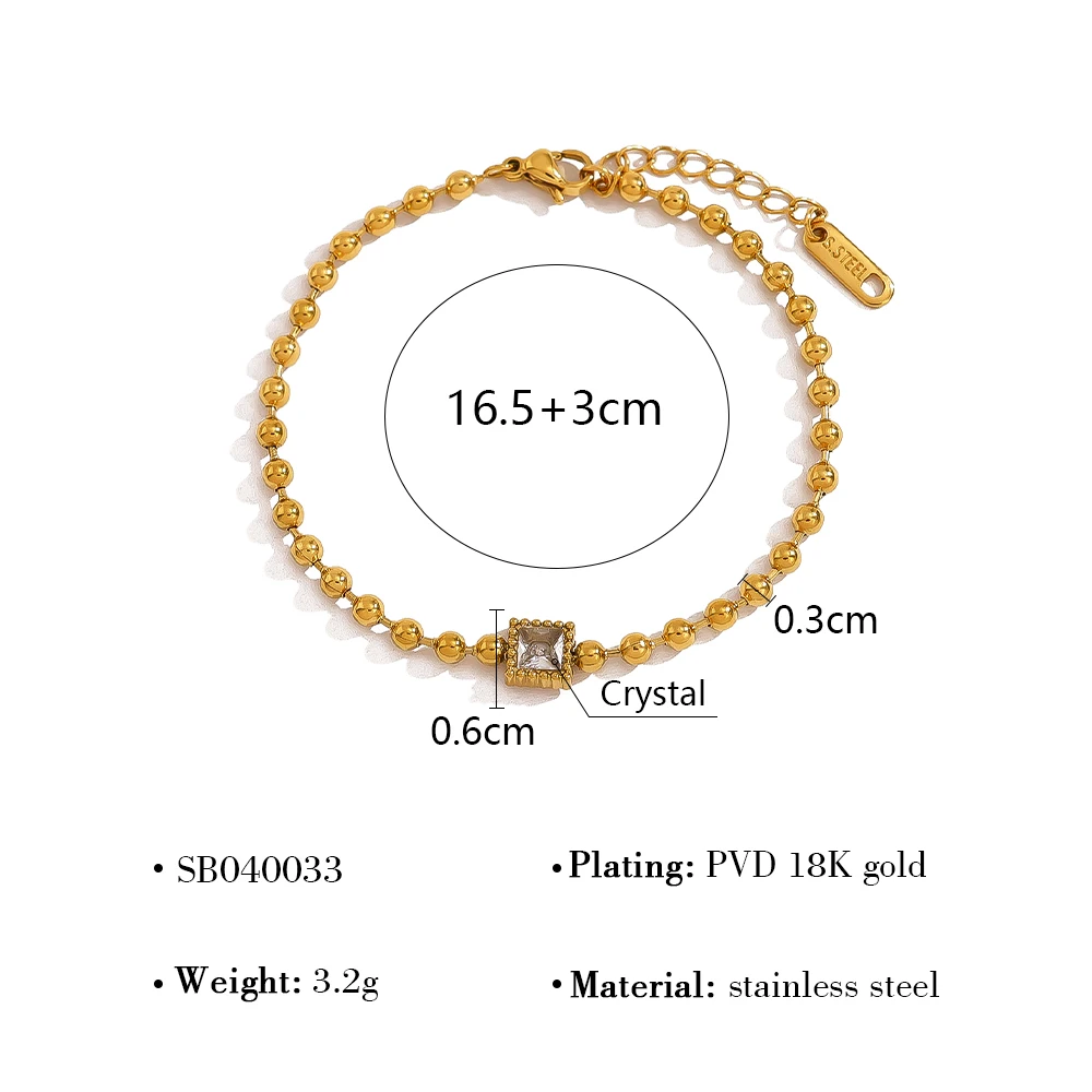 WILD & FREE Trendy Stainless Steel Beads Bracelets for Women Luxury Geometric Heart Star Crystal 18K Gold Plated Jewelry