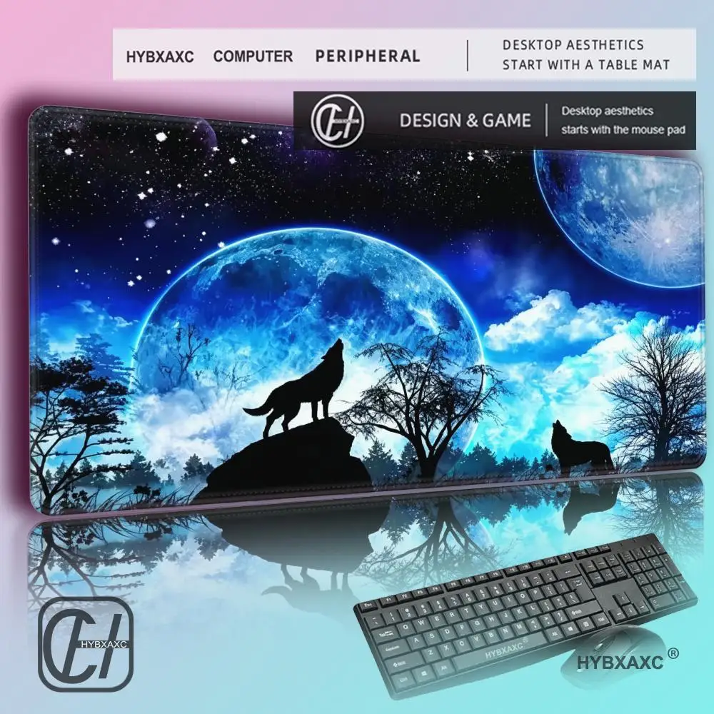 HYBXAXC Night Painting beautiful Night Moon Animal Roaring Wolf mousepad keyboard pad Office laptop gaming learning accessories