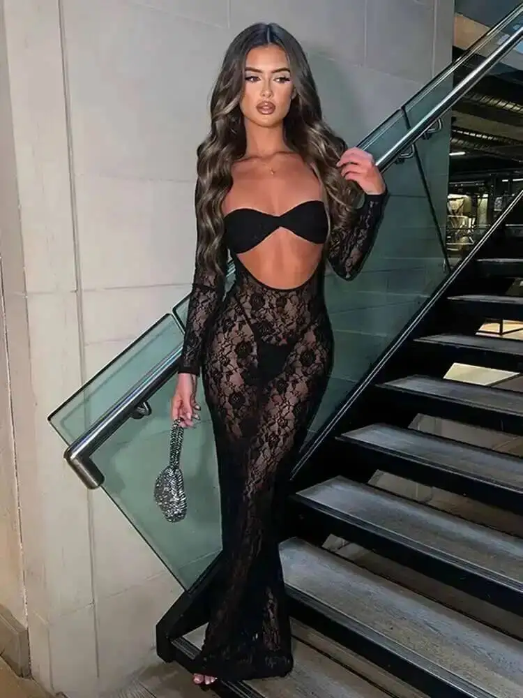 Avrilyaan Prospettiva in pizzo Party sexy Top corto senza spalline in due pezzi e gonne midi Set da 2 pezzi Abiti estivi da donna 2024