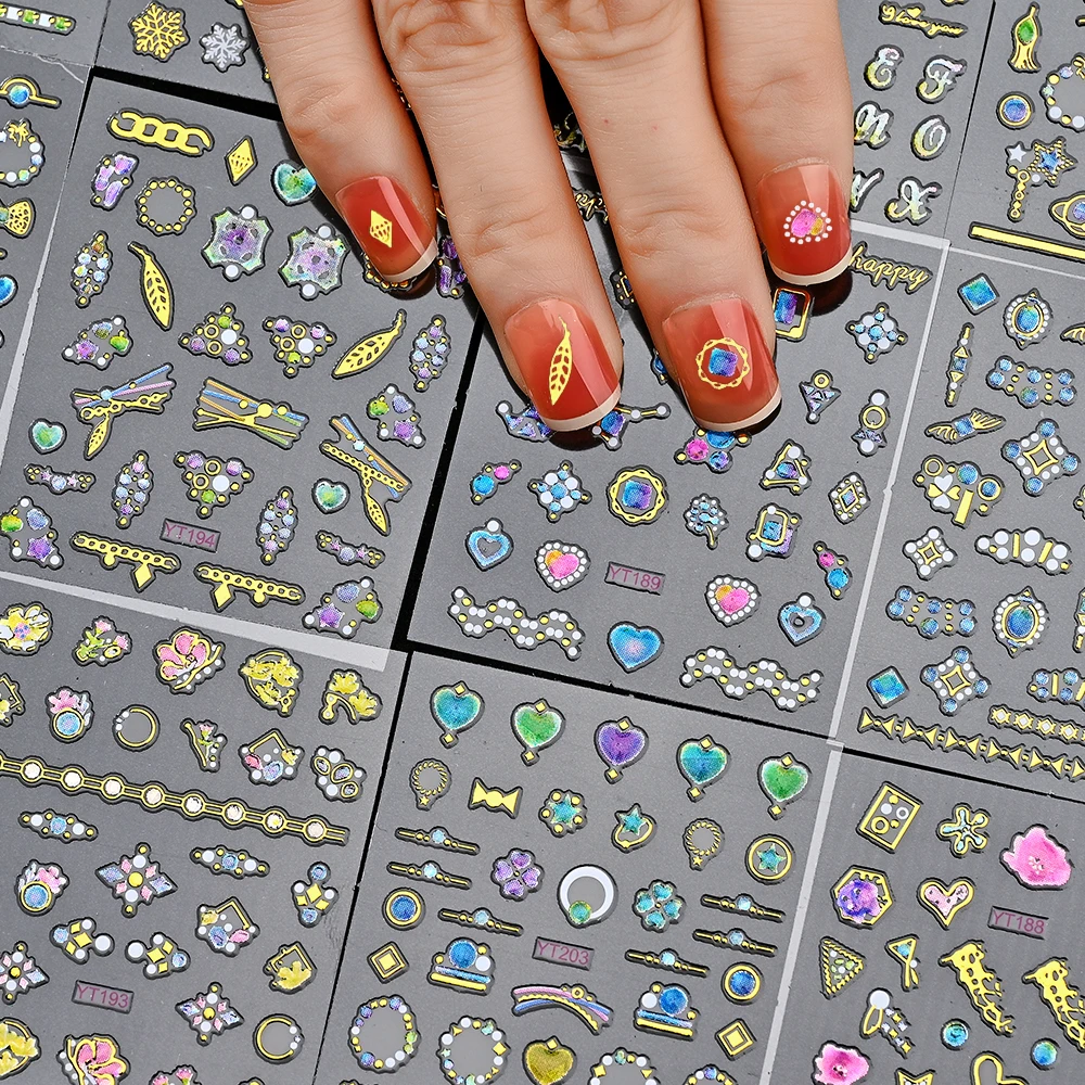 

3D Diamond Nail Sticker Set Hot Stamping Self-Adhesive Jewelry Nail Decal Bronzing Butterfly/Flower/Heart Self-Adhesive Slider