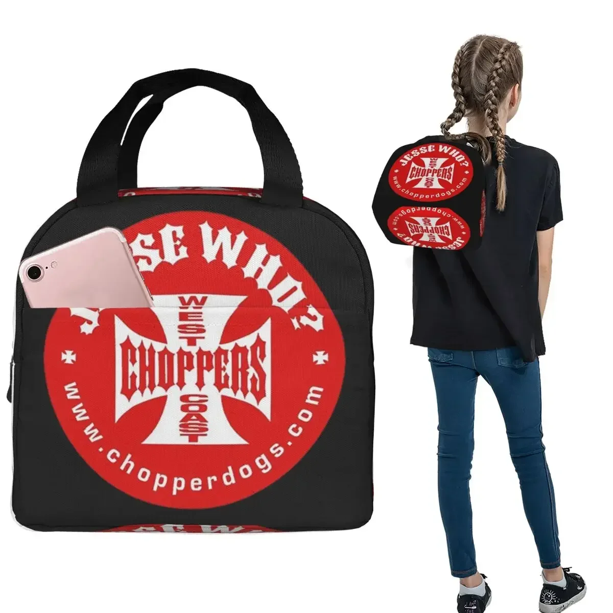 Personalized West Coast Iron Cross Choppers Insulated Lunch Bag for Women Kids Portable Food Boxes Thermal Lunch Box Tote