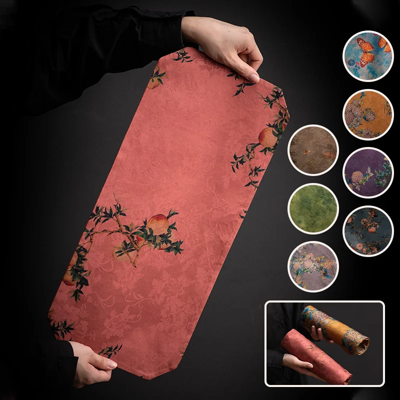 50x23cm Double‑Sided Chinese Zen Style Silk Table Runner Decorative Tea Mat Tea Ceremony Accessory For Home Living Room Decor