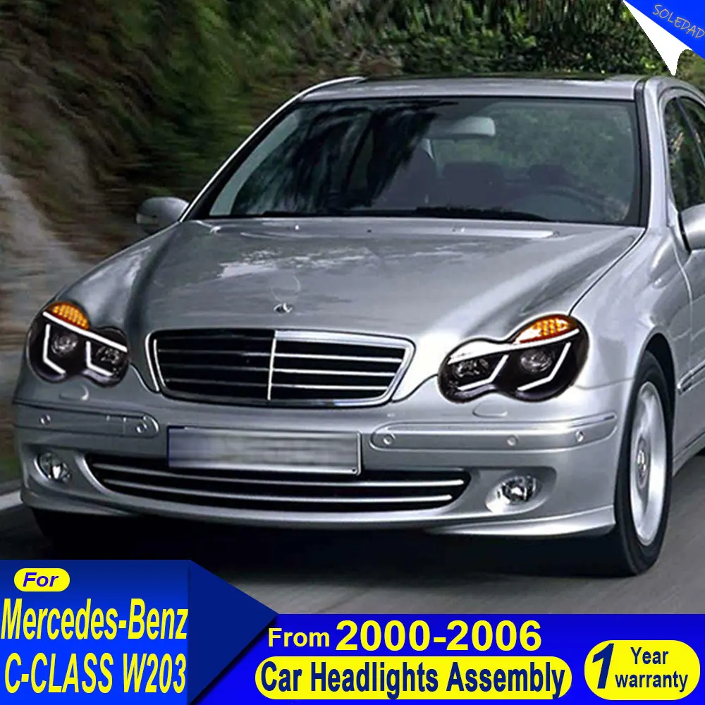 

Автомобильные светодиодные фары для Mercedes Benz C CLASS W203 2000-2006 C200 C230 Автомобильные фары DRL Динамическая сигнальная лампа Передний фонарь в сборе