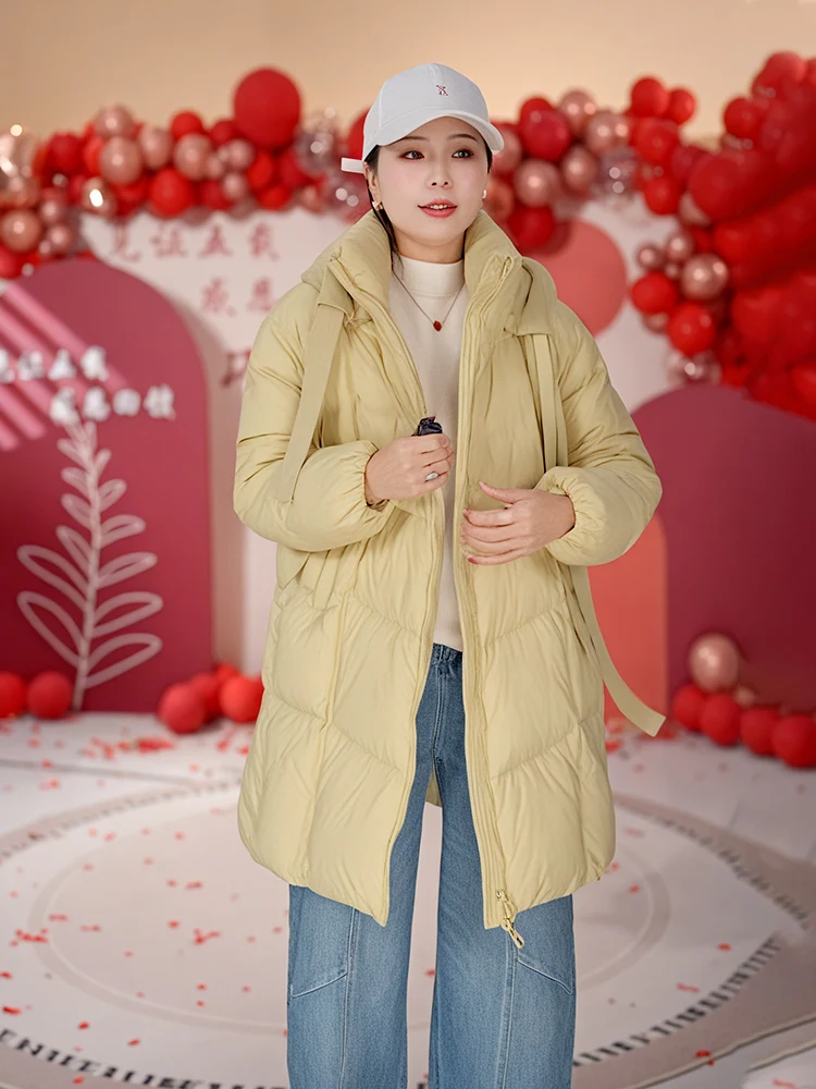 

Detachable Hooded down Jaet Women's Thiened Warm Mid-Length Coat Casual Sle Regular Fit White Du down Filling High Waist