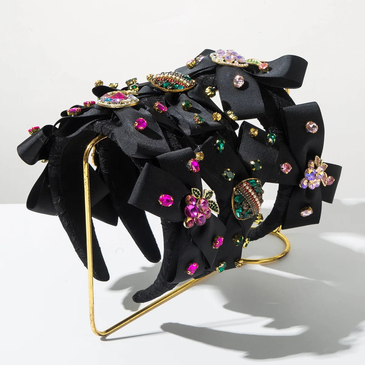 

Korean Style Fashion Retro Baroque Diamond-Studded Fruit Bow Hairband Versatile Hair Accessory
