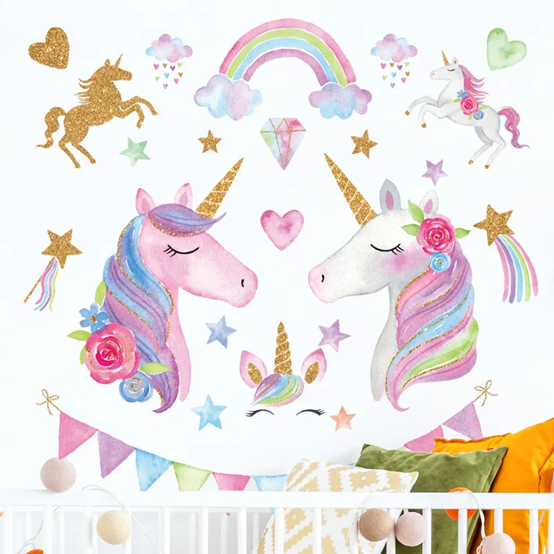

Unicorn Rainbow Stars Wall Stickers For Children's Room Kids Bedroom Baby Room Decor Wallpaper Removable Poster Home Decoration