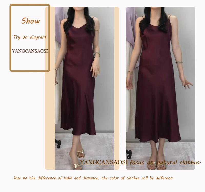 Small Heavyweight 21MM 100% Natural Mulberry Silk Plain Satin French V-neck Diagonal Cut Women's Sexy Solid Suspender Dress