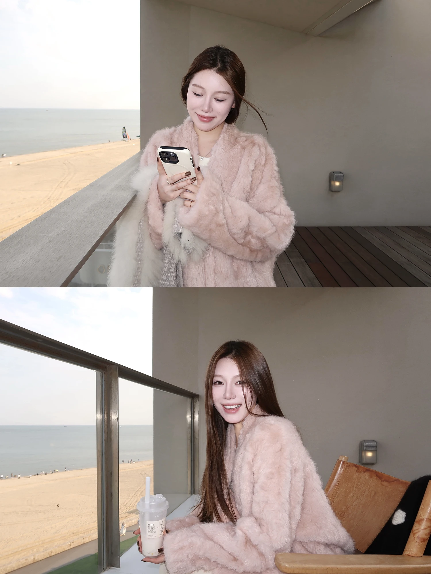 Two-color soft fleece eco-friendly small lake sheep fur one-piece V-neck fur coat, elegant fur women autumn and winter