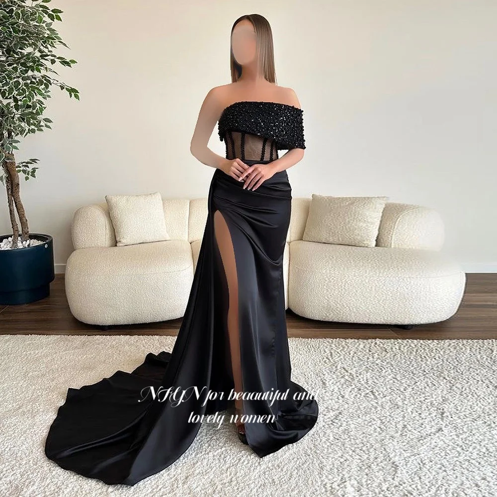 

NFYN Mermaid Prom Dress Off Shoulder Sequin Party Dress High Slit Princess Dress for Arabic Women حزب فساتين Customized
