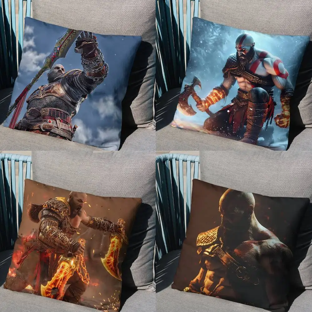

Leviathan Kratos God of War Pillow Case Square Double-Sided Printing Short Plush Sofa Cushion Cover Bedroom Bedside Pillow