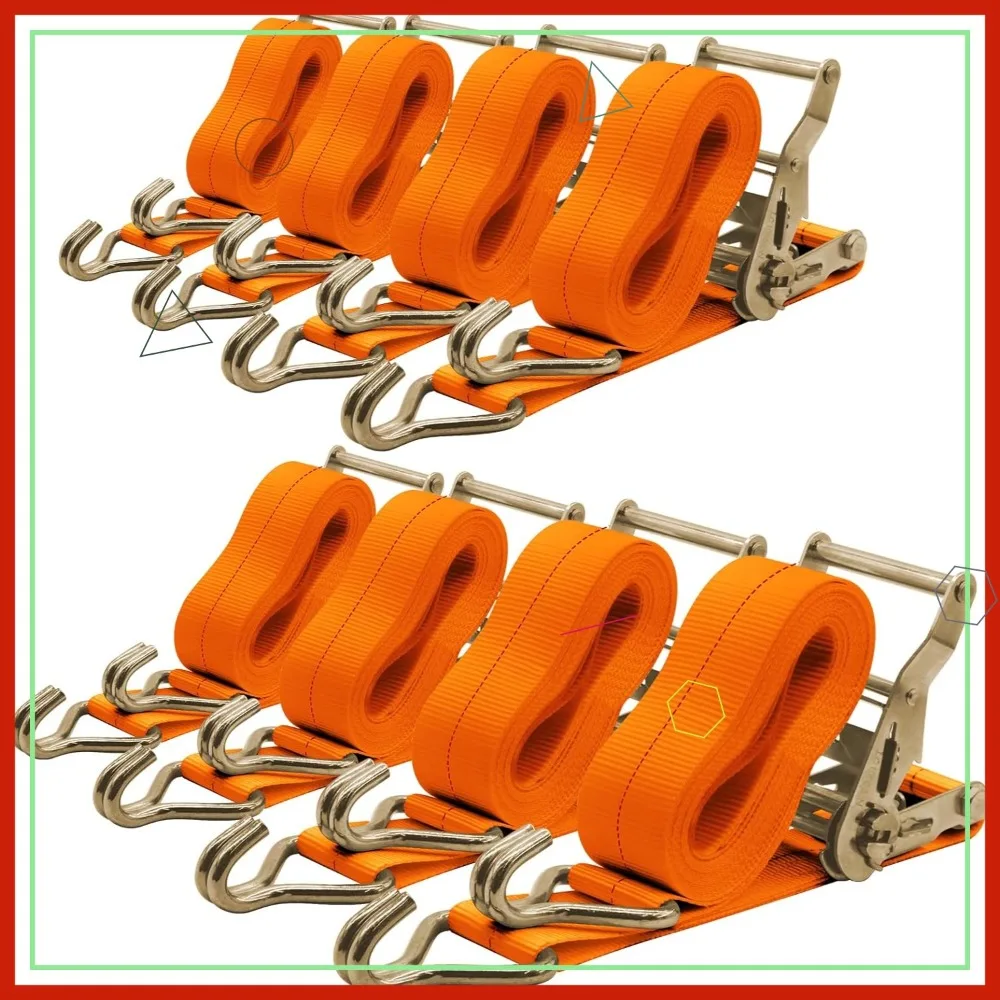 

Heavy Duty 2 inch x 15ft Ratchet Straps with 2200lbs Working Load, 10000lbs Break Strength for Truck Flatbed Cargo