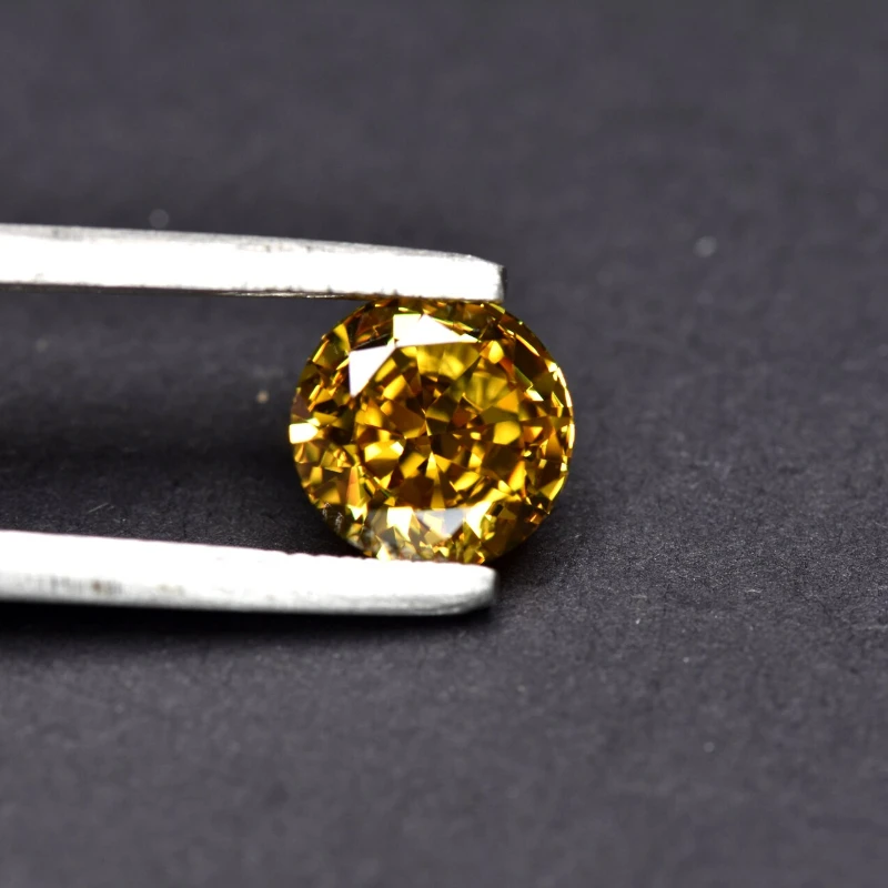 Synthetischer Edelstein Top Crushed Ice Cut Kubischer Zirkonia Runde Form Goldgelbe Farbe 4K Schliff 5A+ Qualität für Schmuckherstellung – Detail 5