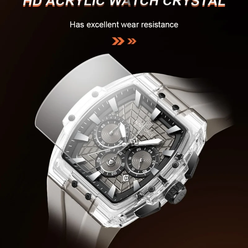 NAVIFORCE Mens Sport Watches 5ATM Waterproof Chronograph Tonneau Silicone Strap Luminous Casual Quartz Male Wristwatch Gifts box view 4