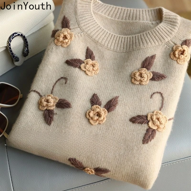 

3D Ral Pullovers For Women O-Neck Long Sleeve Jumper Pull Femme Vintage Sueter Mujer Knitted Fashion Sweater Jackets