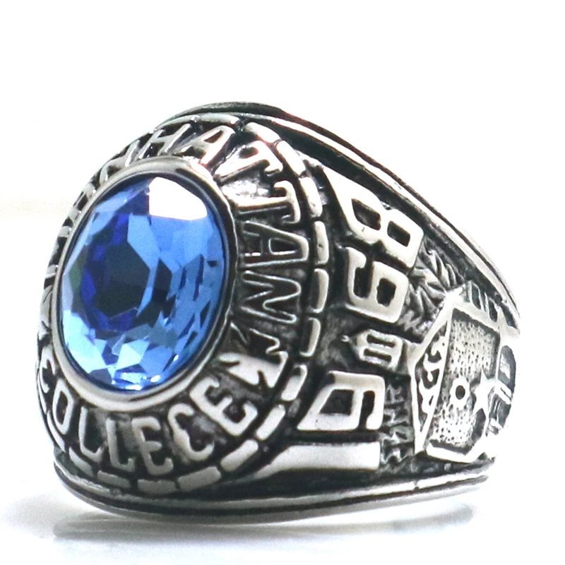 Newest Unisex 316L Stainless Steel Manhattan College Blue Stone Ring