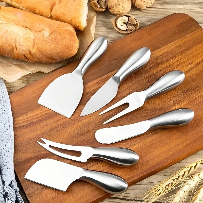 Stainless steel cheese Knife 6-piece set, cheese tool, pizza cutter Butter spatula fruit fork, Pastry baking kitchen utensils