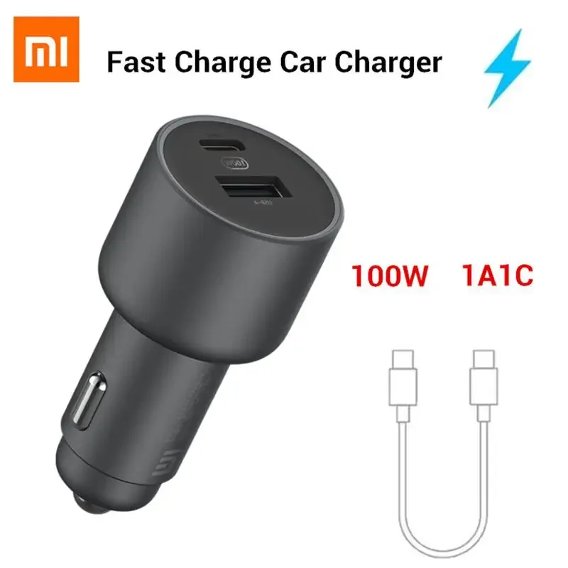 Xiaomi-cargador de coche Original de 100W, dispositivo de carga rápida con USB Dual, de USB-C USB-A, luz LED de doble salida con Cable de 5A