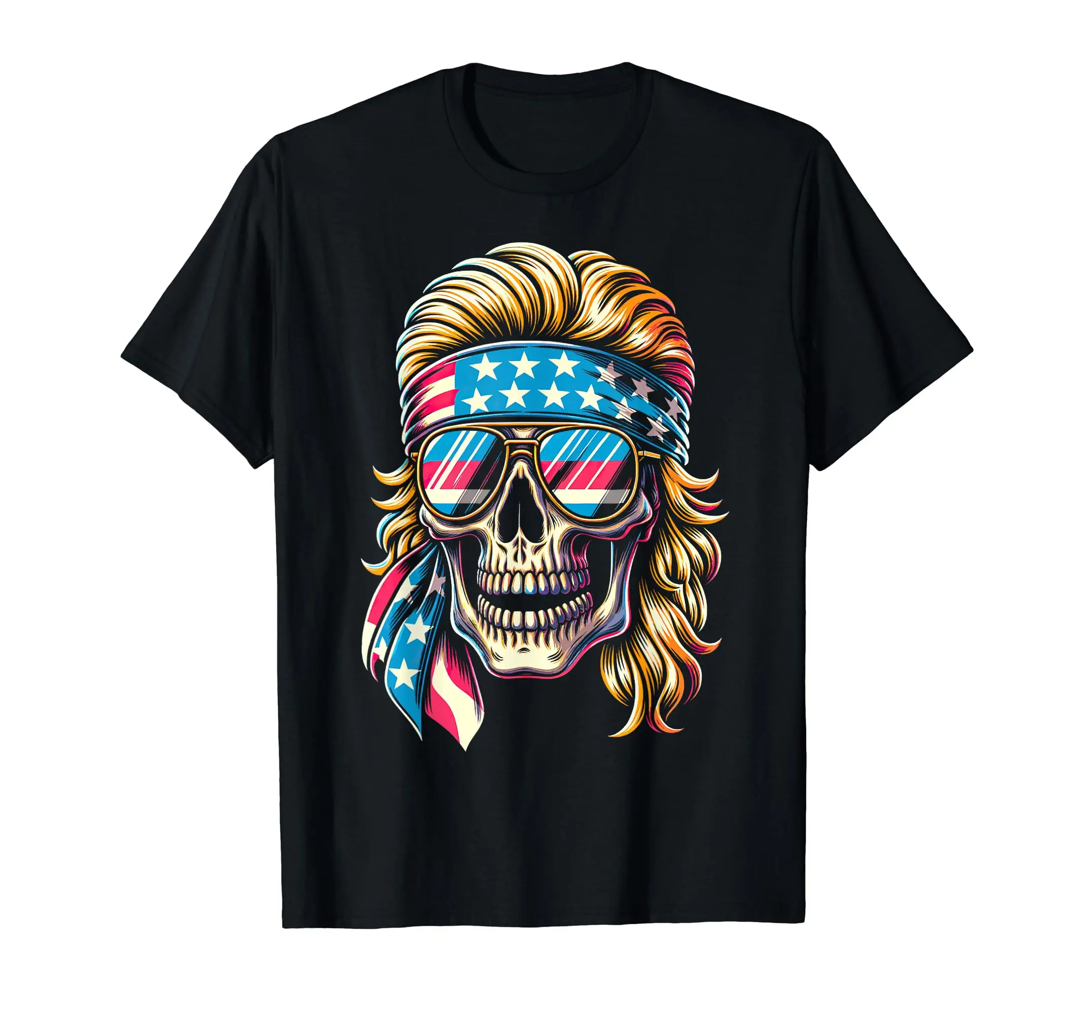 4th of July Patriotic Funny Skull July 4th USA Merica Mullet T-Shirt