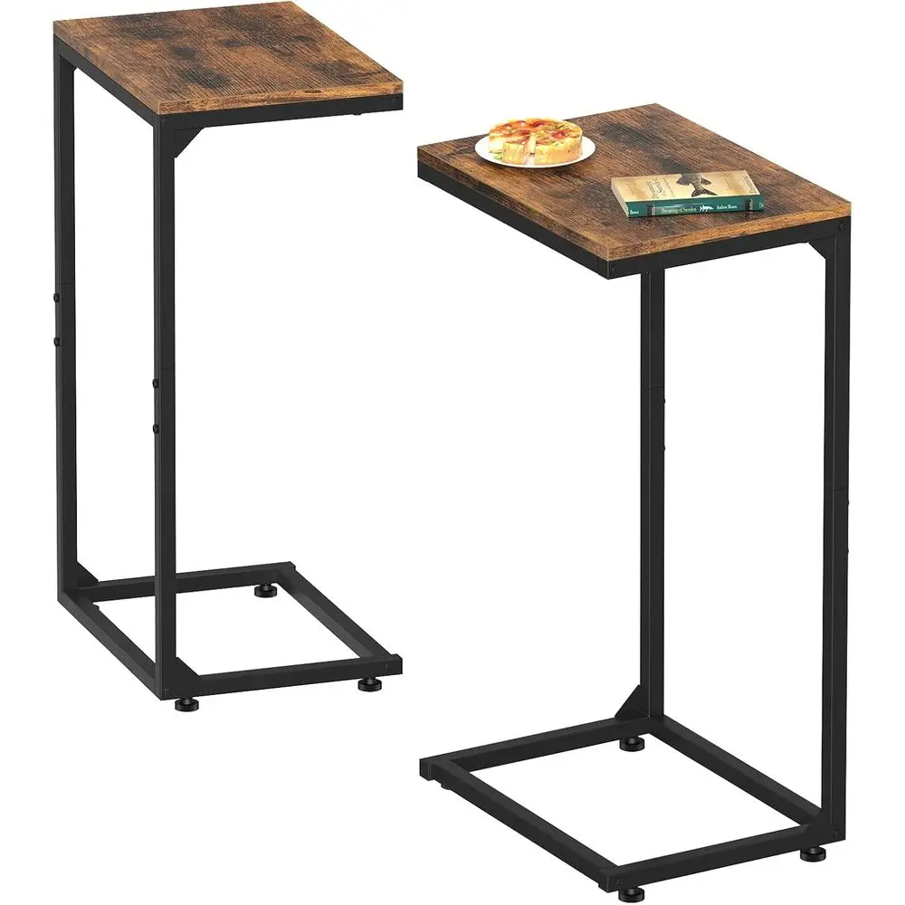 

Rustic Brown C-Shaped Sofa Side Table, Perfect for TV Trays, Laptops, Coffee & Snacks in Small Spaces