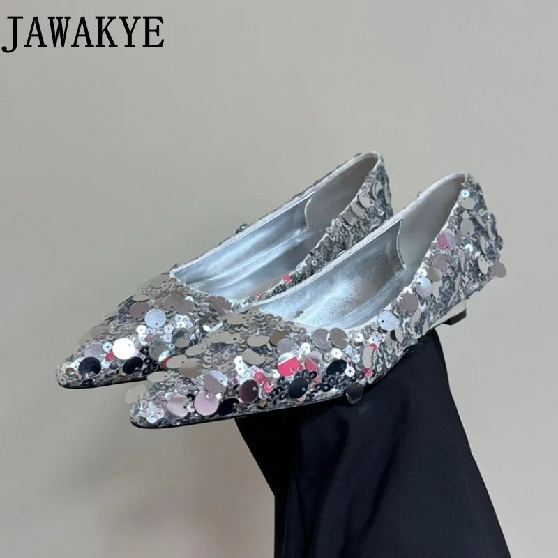 

Silver Sequined High Heels Slip-on Wedge Shoes Formal Stiletto Heels Shoes Elegant Pointed Toe Women Pumps zapatos de mujer