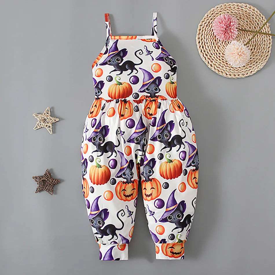 Baby Overalls Unisex Halloween Romper Infant Put On Bat Ghost Jumpsuit Kids Straps Pumpkin Witch Costume Cosplay One-Piece 2-6T