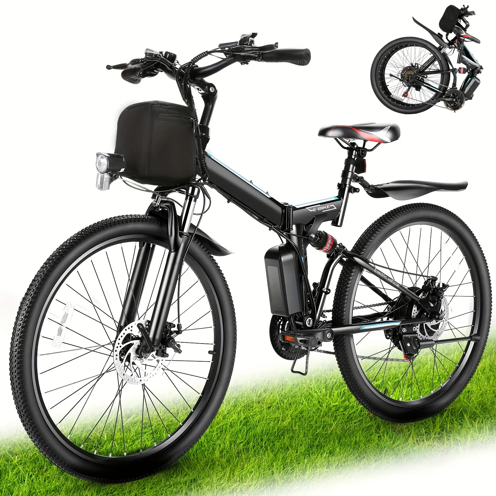 Bicicleta eléctrica plegable de 26 pulgadas para adultos, con Motor de 500W, batería extraíble de 48V y 20mph, hasta 50 millas de alcance, Control de crucero