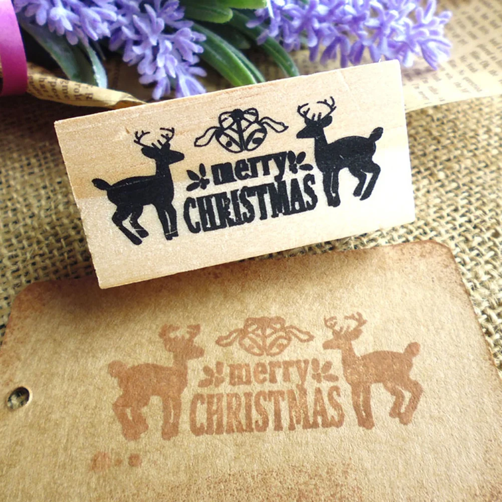 

2Pcs Merry Christmas Deer Pattern Stamper Lovely DIY Wood Stamps for Kids Crafts Christmas Stamper Deer Pattern Stampers