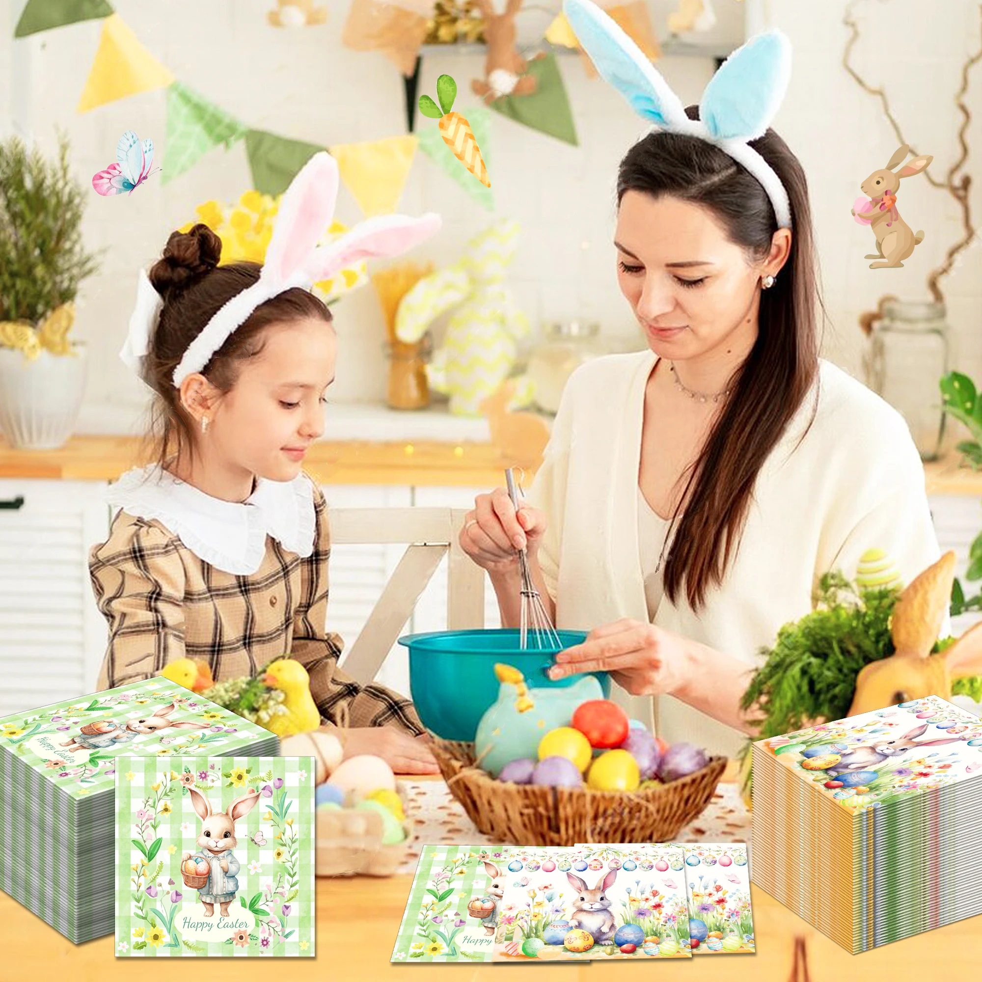 20pcs/32*32cm Easter Bunny Printed Napkins Disposable Paper Dinner Serviette Easter Egg Pattern Paper Placemats Party Decor