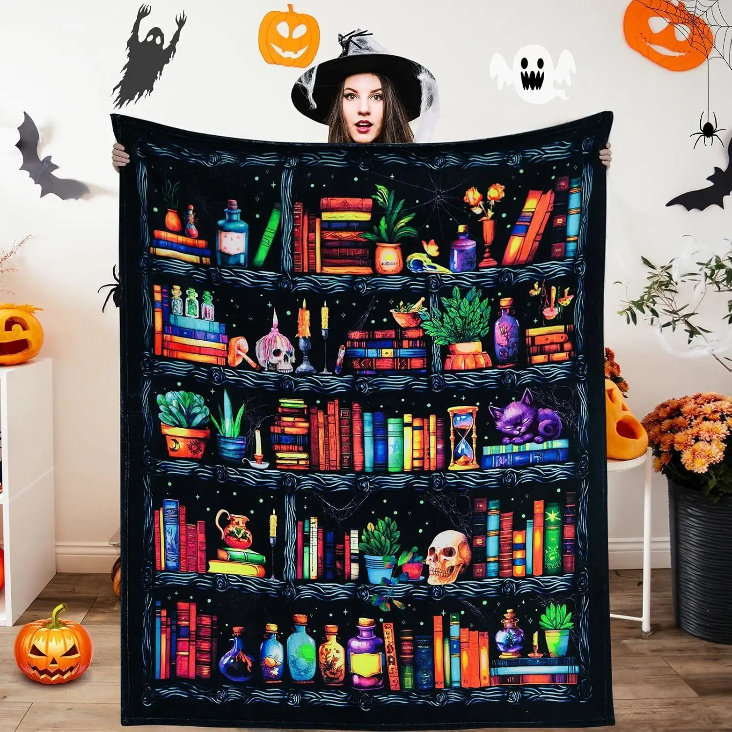 New Customized blankets Halloween  Blanket, Skull Halloween Blanket Magic Book Soft Lightweight Flannel Halloween gift