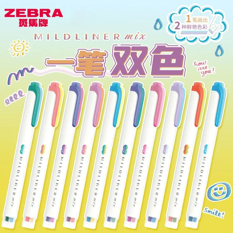 Zebra Mildliner Professional Highlighter Dual-Tip Large Ink Soft Pastel Blendable for Precise Journaling&Academic Creative DIY