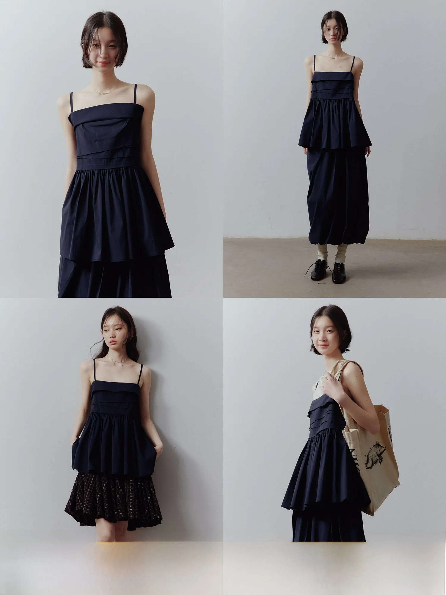FUSSED Philosophical Heavyweight Layered Accordion Prussian Blue Halter Top Women's Original Design Drawstring Zipper Loose Fit