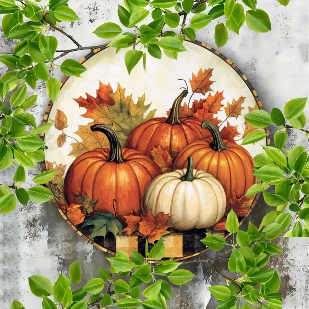 إكليل اليقطين الريفي العتيق، علامة معدنية ساحرة، ديكور الخريف لعيد الشكر والهالوين، مثالي للمقهى المنزلي المثبت على الحائط #3
