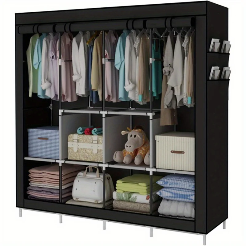 Custom.71 Portable Closet Wardrobe Clothes Rack Storage Organizer with Shelf Black