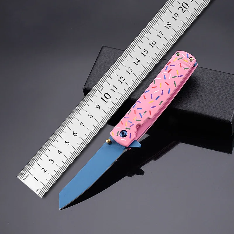 1pcs Colorful Doughnut Folding Knife Yangjiang Outdoor Knife Portable Folding Knife High Quality Blade Sharp Fruit High Hardness