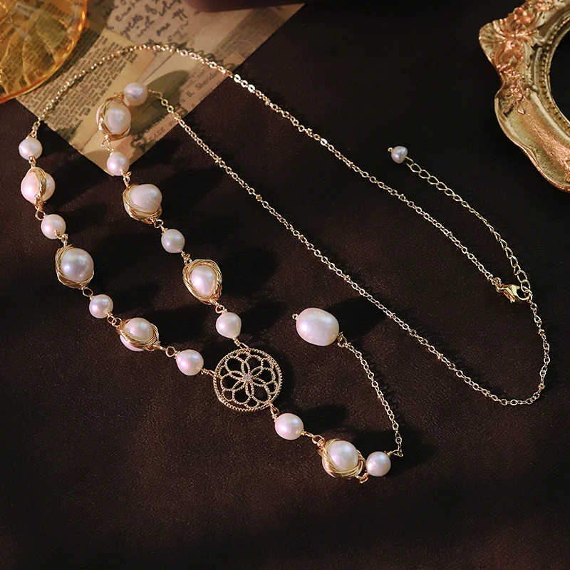 Natuurlijke Zoetwaterparel Ketting 18k Vergulde Handgemaakte Ontwerp Luxe Ketting Vrouwen Sieraden GN0260