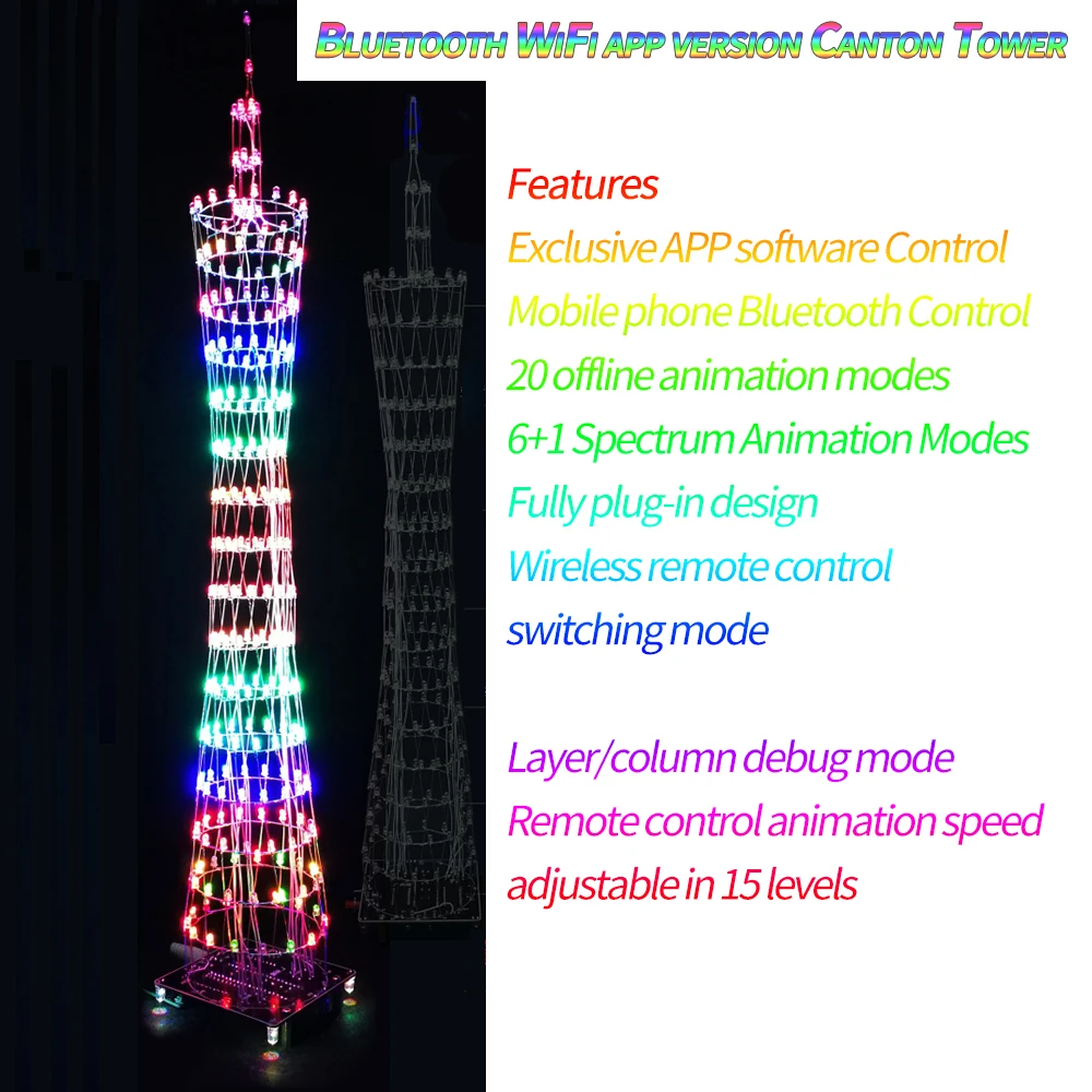 APP Version Bluetooth WiFi Control colorful LED lamp Canton Tower Guangzhou tower light LED cube music spectrum DIY Parts Kit