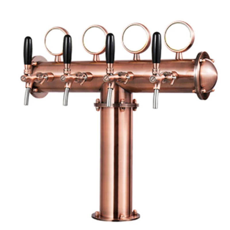 T shape 4 way bronze beer tower with bronze tap