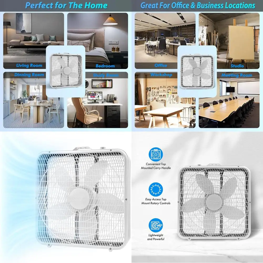 

20-дюймовый 3-скоростной оконный вентилятор с ручкой для переноски, 5-лопастной бесшумный охлаждающий вентилятор, белый