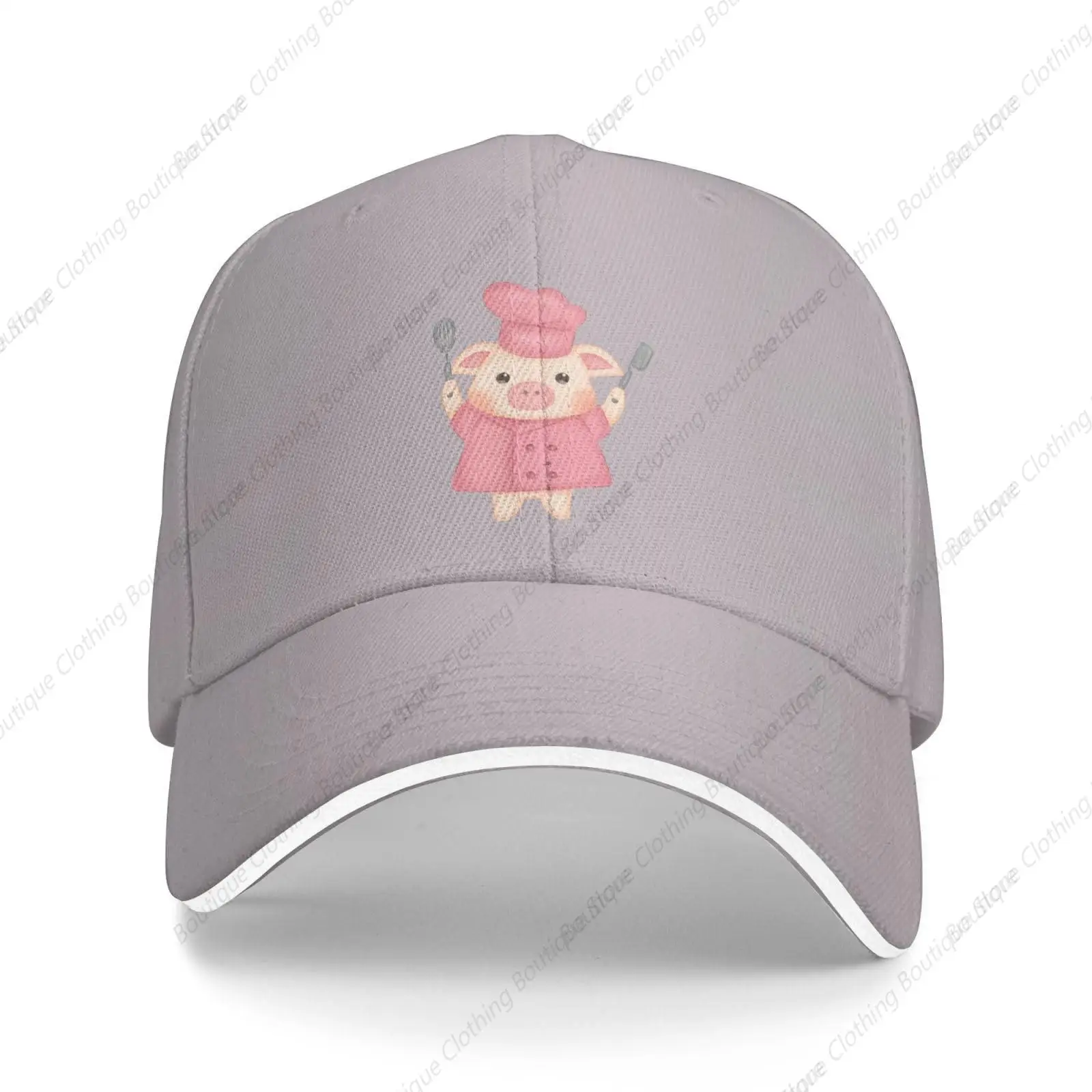 Cute Piggy Chef Baseball Cap for Men Women Adjustabl Unisex Golf Dad Hat Gray