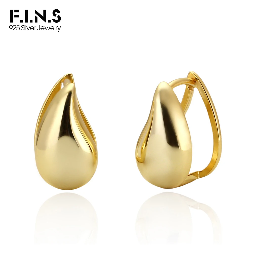 F.I.N.S Original S925 Sterling Silver Waterdrop Stud Earrings Glossy Geometric Piercing Ear Buckle Minimlist Fine Jewelry