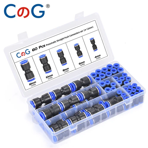 CG 60 unids/caja conjunto de accesorios neumáticos rectos de aire tubos de manguera de PU conector de liberación rápida PU-4-6-8mm acoplamientos de manguera de plástico
