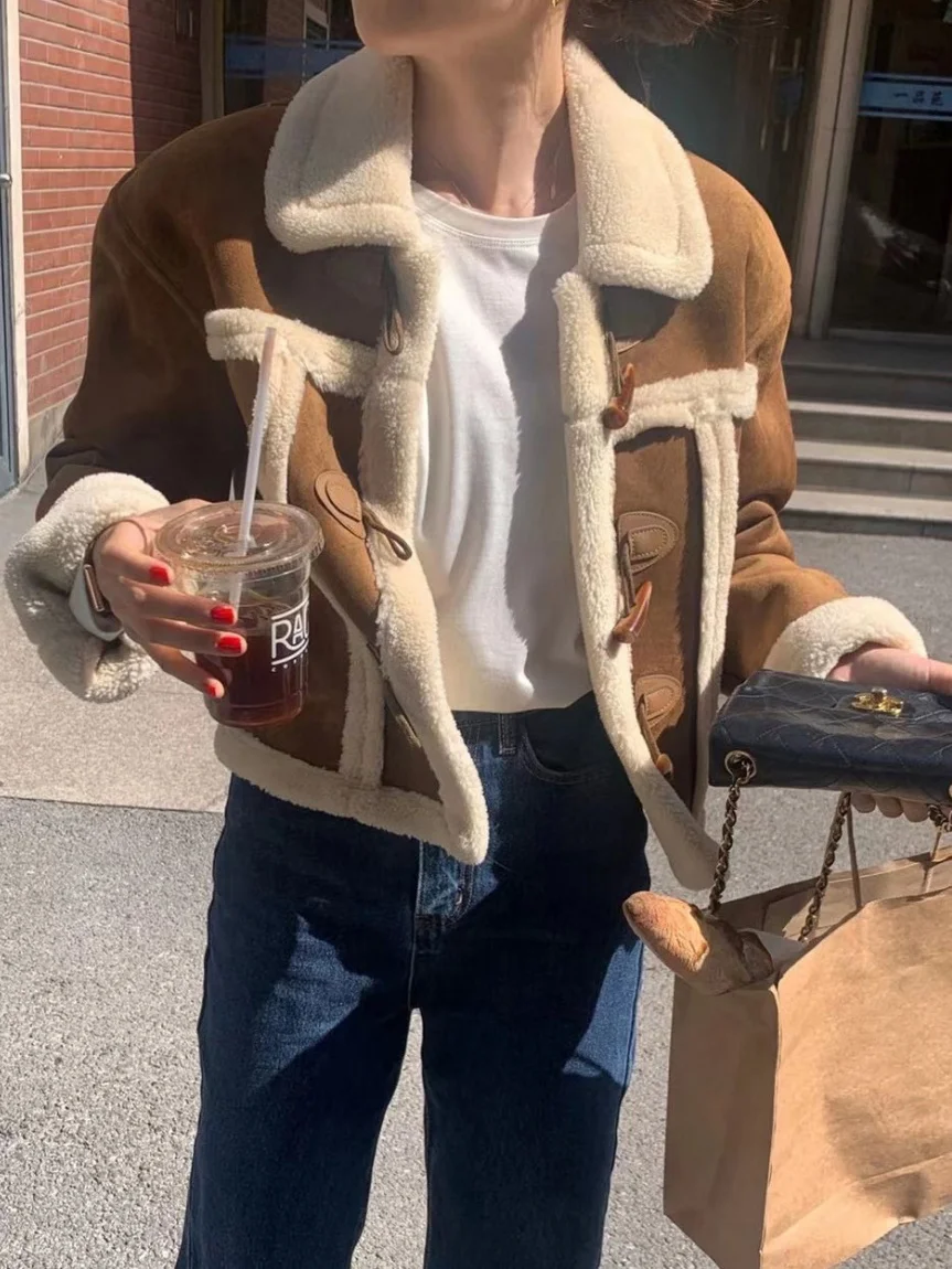 

Alien Kitty Office Lady Women Coats Thicken Winter Horn Buttons 2026 OL Vintage Slim Casual All Match Patchwork Streetwear