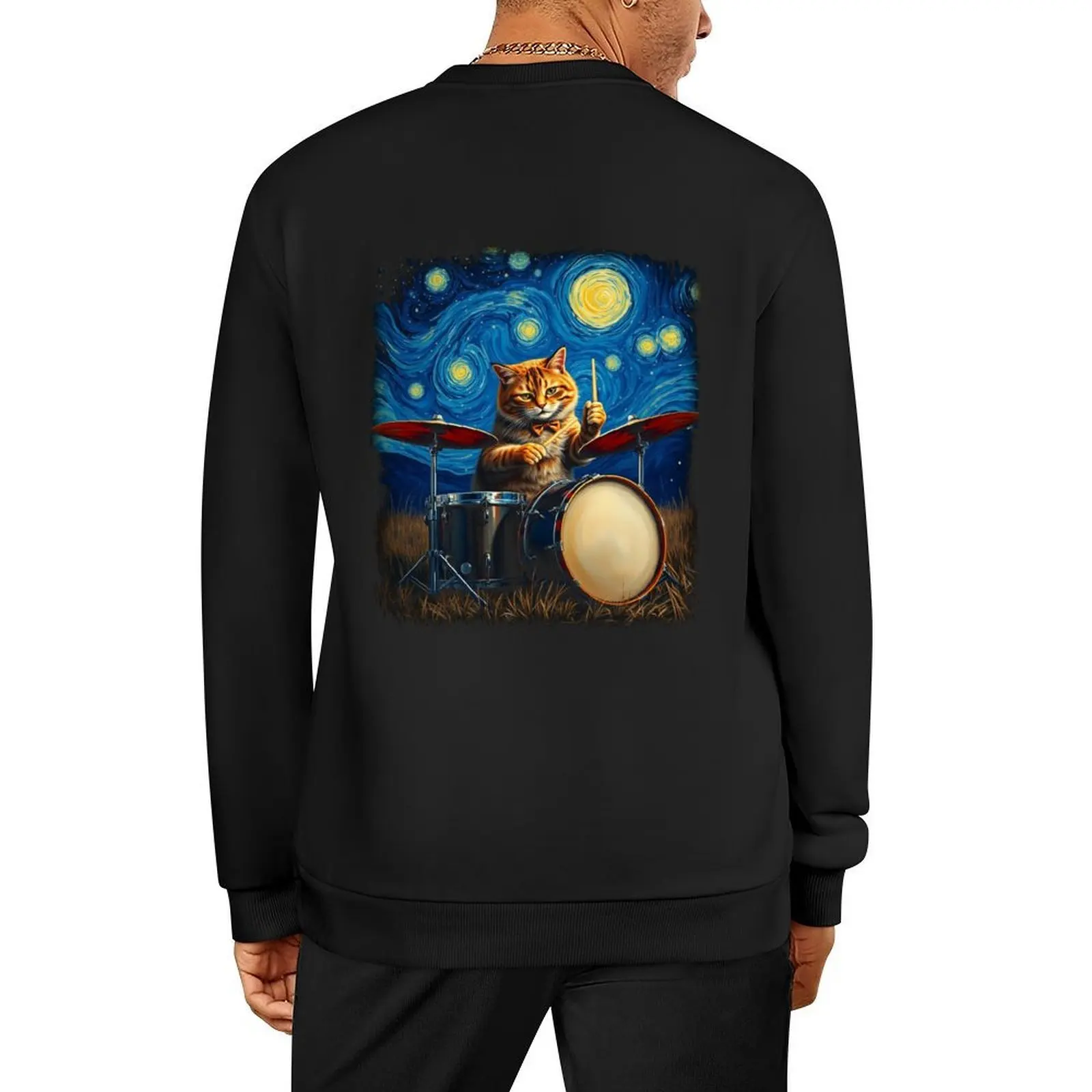 

Drummer cat Pullover anime clothes graphic t shirts men men's sweat-shirt tracksuits oversize sweatshirts
