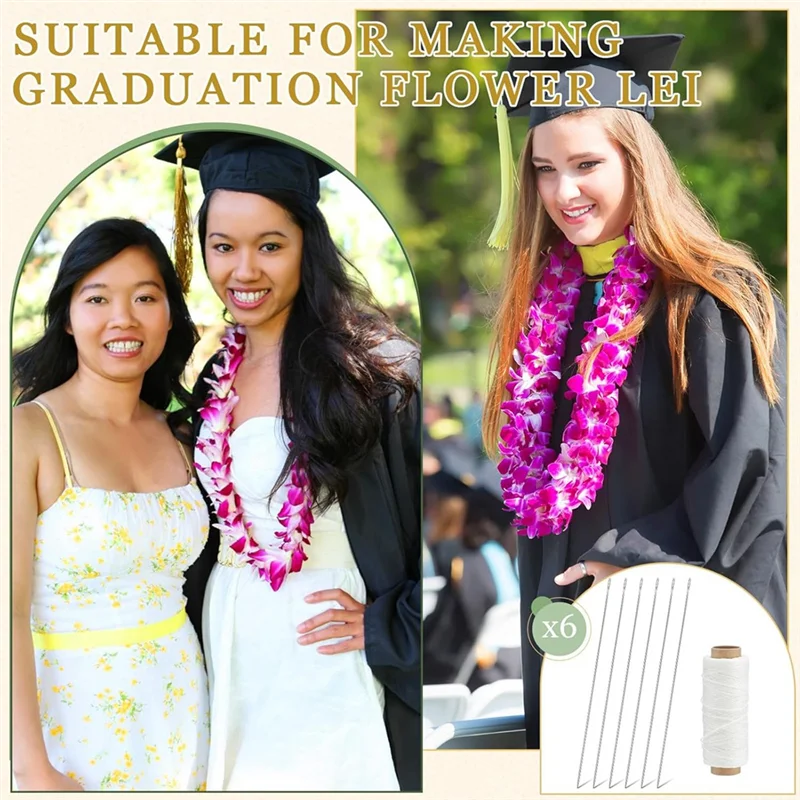 Zestaw igieł Lei 13 sztuk, w tym 6 długich igieł ze stali nierdzewnej, 6 sznurków, 1 nożyczek do szycia do samodzielnego wykonania girlandy, nastarwienia.