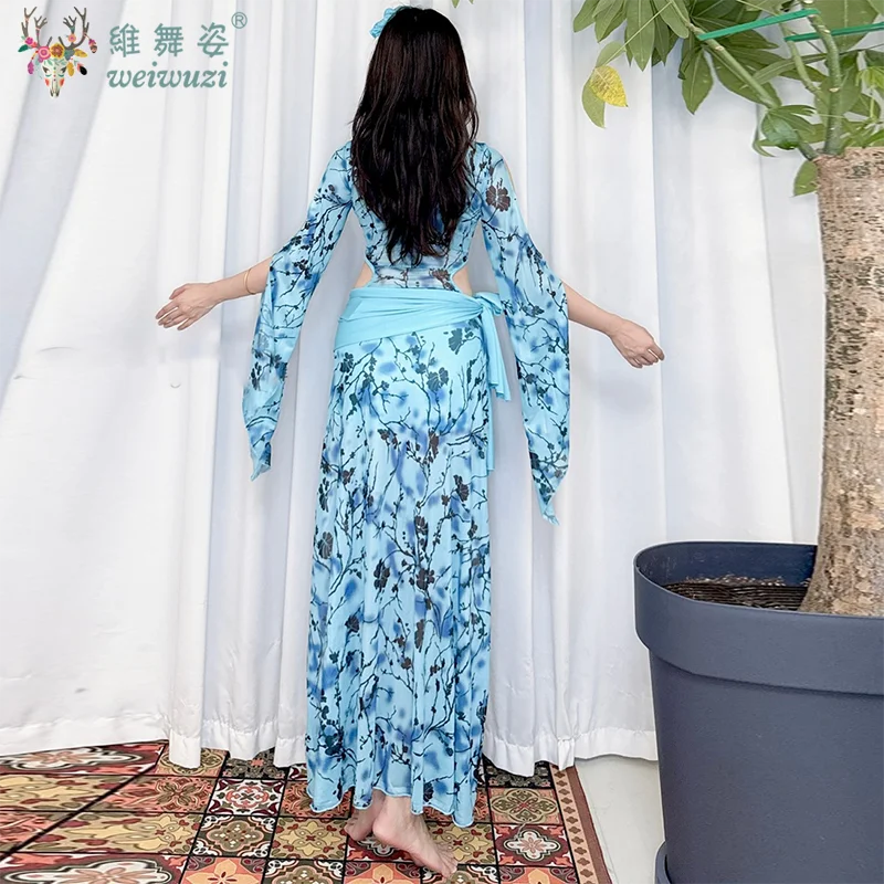 أزياء الرقص الشرقي أزياء مسرحية المرأة المتقدمة المطبوعة شبكة رداء + وشاح الورك + رباطات الكبار صيدي شابي بلدي الملابس #4