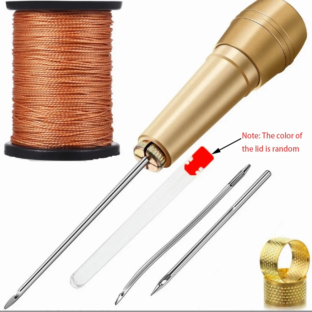 Leather Sewing Kit DIY Leather Sewing Awl Needle With Copper Handle Set Leather Canvas Tent Shoes Repairing Tool W/Nylon Thread