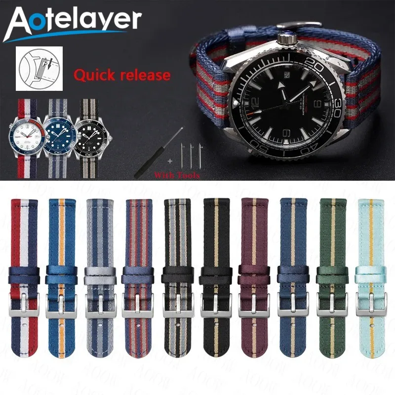 

18mm 20mm 22mm 24mm Quick Release Woven Canvas Nylon Watch Strap Universal Wristband Silver Pin Buckle Watch Accessories