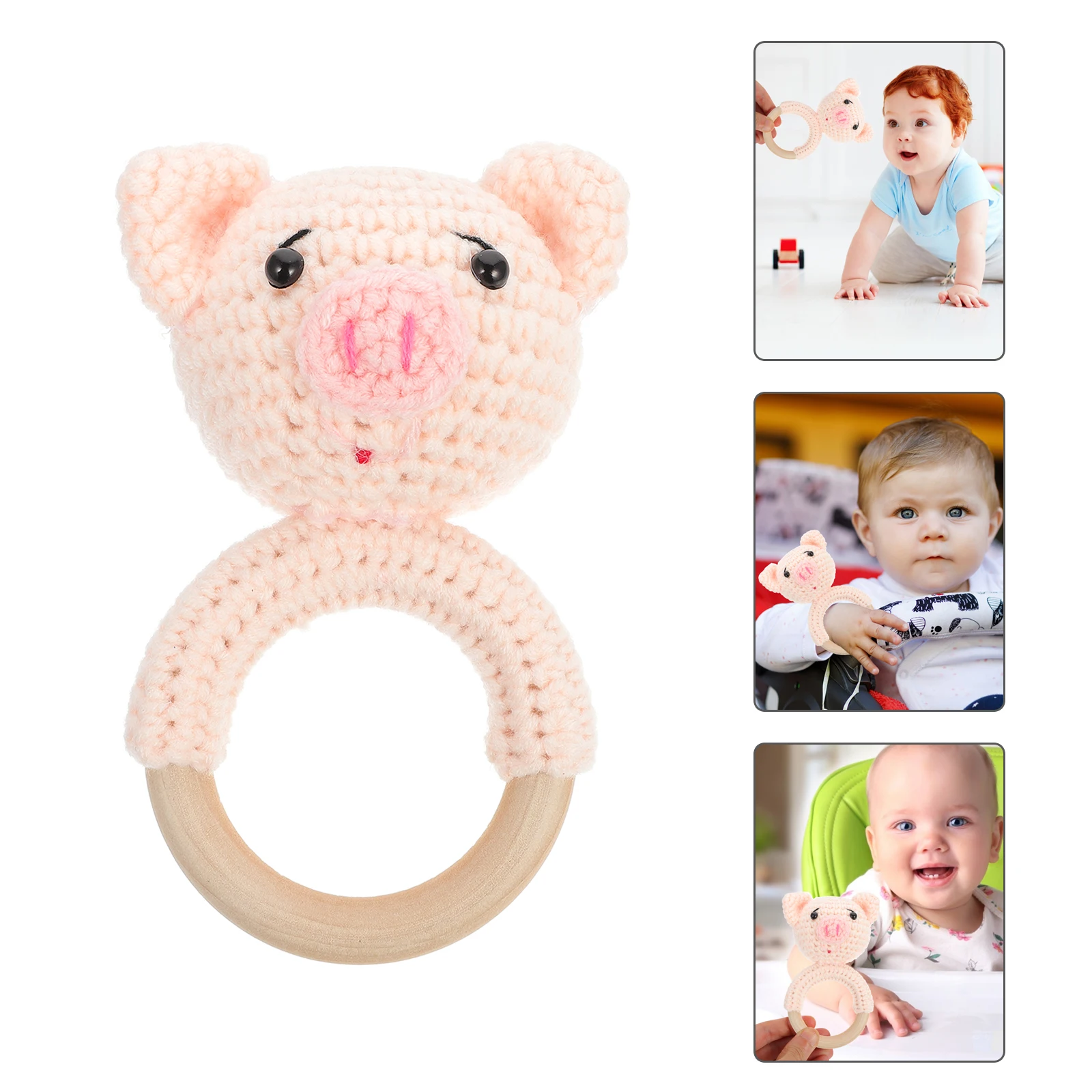 Porco bebê sensorial brinquedos de madeira agitar anel sensorial shaker mão calmante pacificando criança